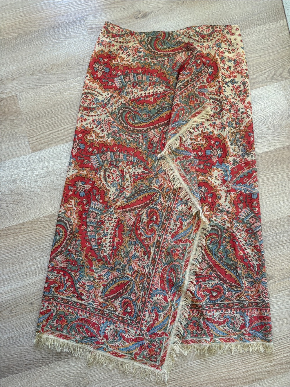 Vintage Ralph Lauren Floral Paisley Wrap Skirt in Red and Cream